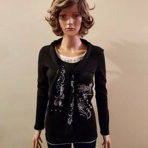 LIZ BANKS LTD BLACK W/WHITE SCREEN PRINT SLIP OVER TOP SIZE S NWT